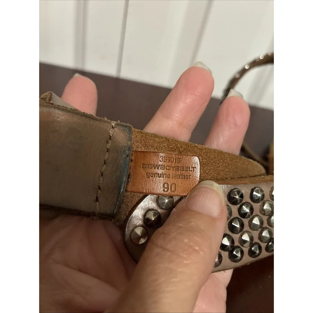Vintage Brown Studded Leather Belt Wide Punk Biker Rock Grunge Cowboy Rare
